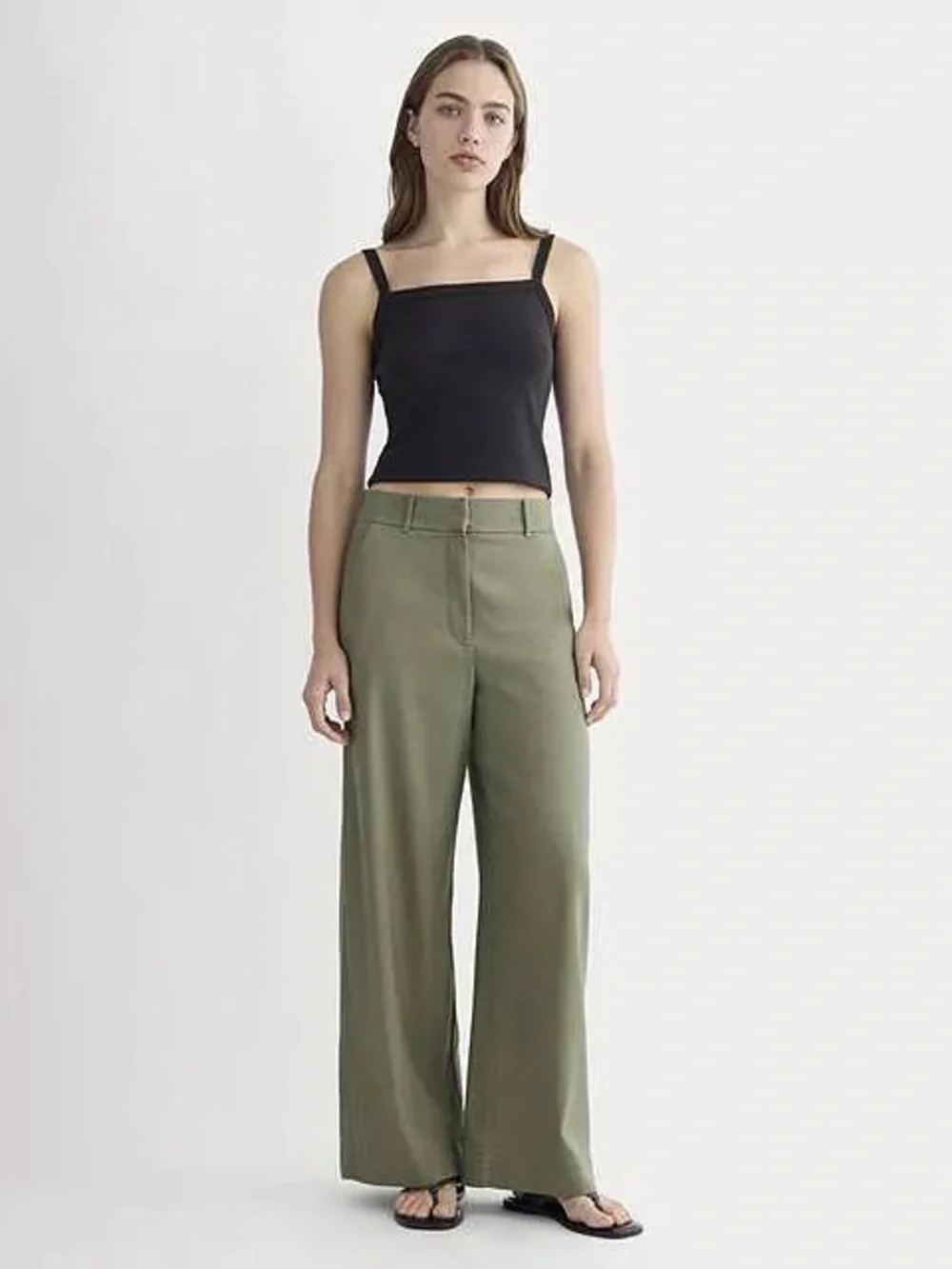 Everlane Wide Leg Stretch Linen Pants Lichen Green Size 00